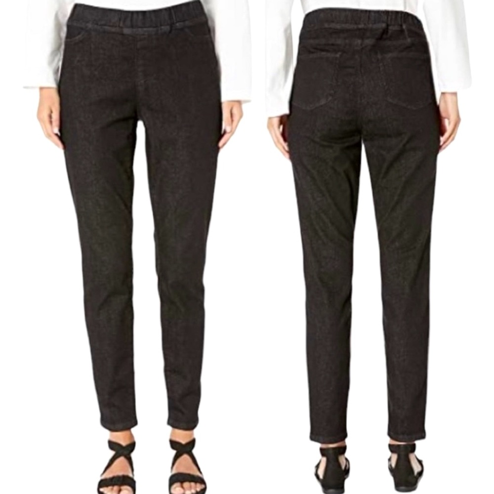 EILEEN FISHER Organic Cotton Jeggings Denim Jeans Pull On Size S Black Casual